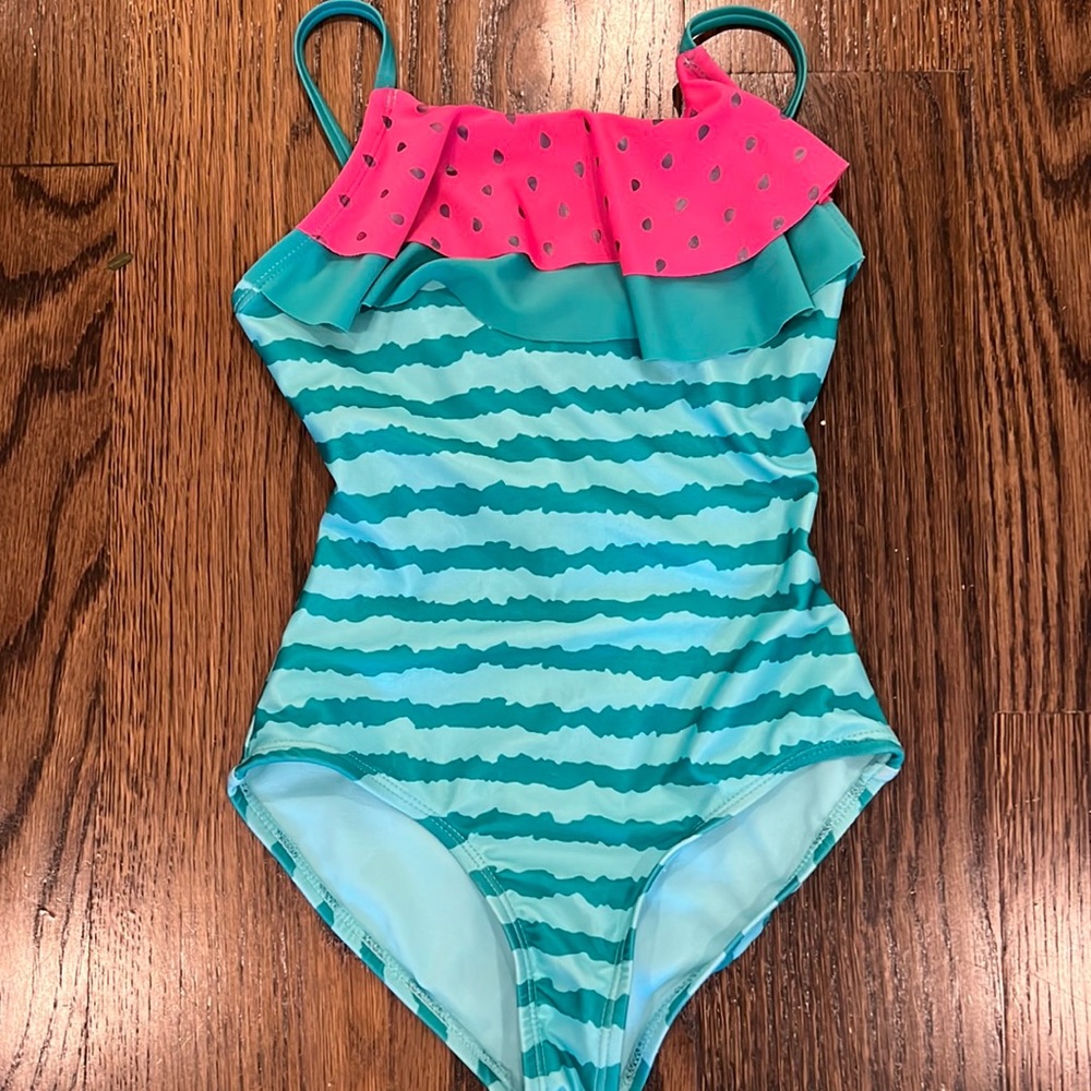 Girls Cat & Jack 1-piece watermelon swimsuit, size S (6)